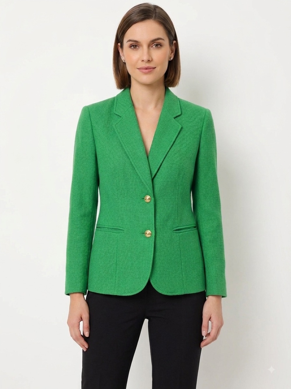 Vintage Worthington Vibrant Green Tailored Blazer with Gold-Tone Buttons
